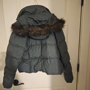 The North Face Dark Green Puffer Jacket with Faux Fur